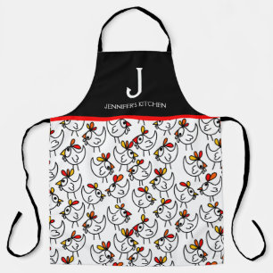 Monogram Modern Funny Chicken Adult Schürze in Bla