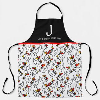 Monogram Modern Funny Chicken Adult Schürze in Bla