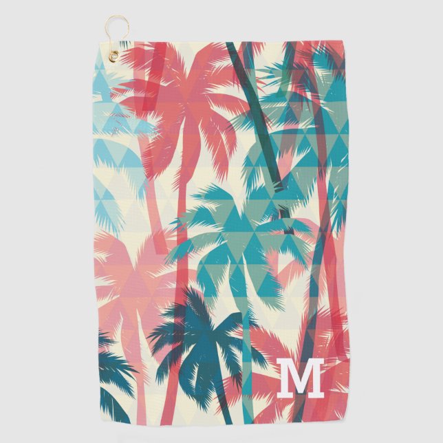 Monogram Modern Geometical Tropical Palm Pattern Golfhandtuch (Vorderseite)