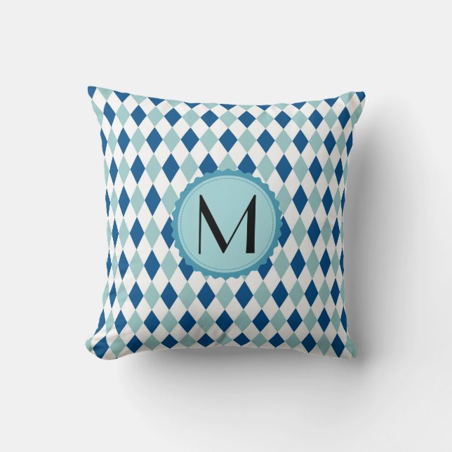Monogram Modern Geometric Diamond Pattern Kissen (Vorderseite)