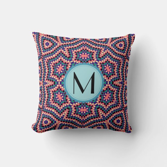 Monogram Modern Geometric Dot Pattern Kissen (Vorderseite)