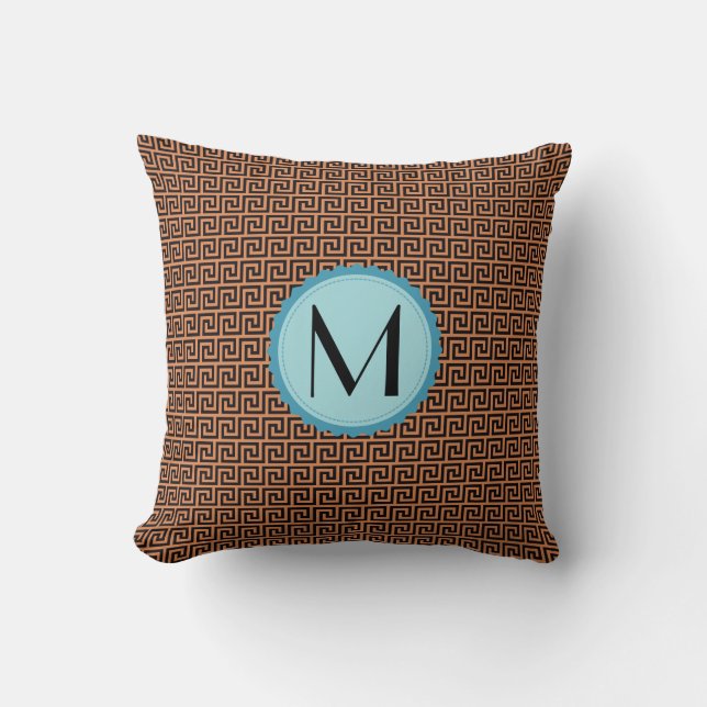 Monogram Modern Geometric Meander Pattern Kissen (Vorderseite)