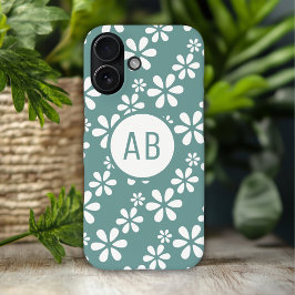 Monogram Modern Girl Floral Pattern Personalisiert iPhone 16 Plus Hülle