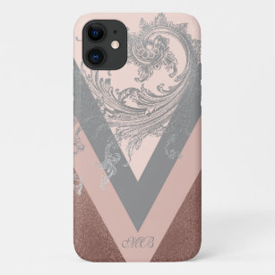Monogram Modern Girly Chic Silber Barock Floral Case-Mate iPhone Hülle