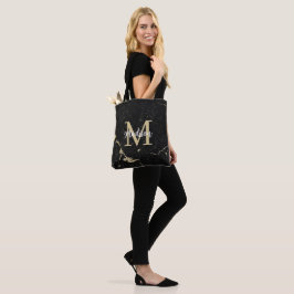 Monogram Modern Gold Black Marble Tasche