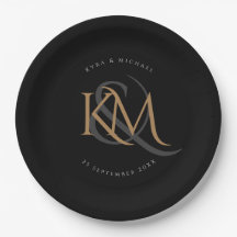 Monogram Modern Gold Script Black Elegante Hochzei