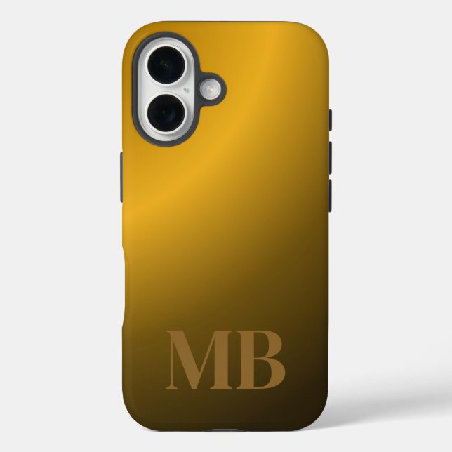 Monogram Modern Gold Tiger Eye iPhone 16 Hülle (Rückseite)