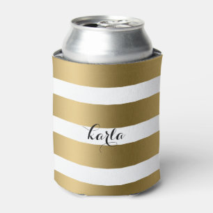 Monogram, modern Gold & White Streifen Dosenkühler