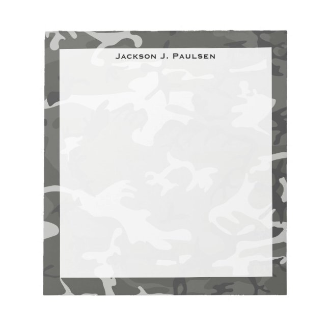Monogram Modern Grau Abstrakte Camouflage Camoufla Notizblock (Vorderseite)