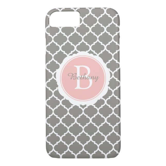 Monogram Modern Grau Pink Geometric Case-Mate iPhone Hülle (Rückseite)