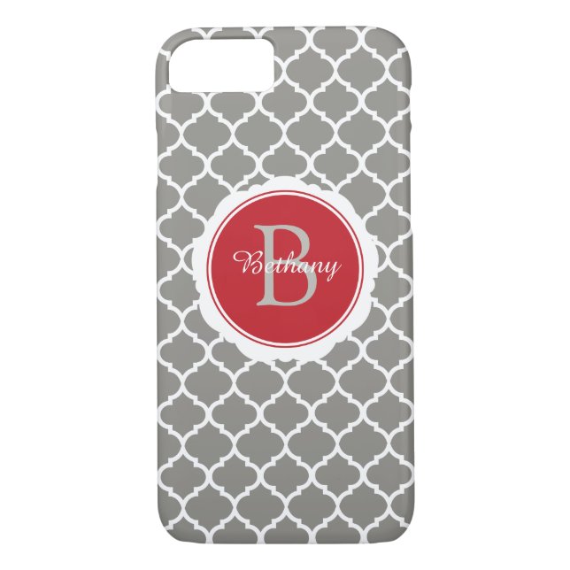 Monogram Modern Gray Red Geometric Case-Mate iPhone Hülle (Rückseite)