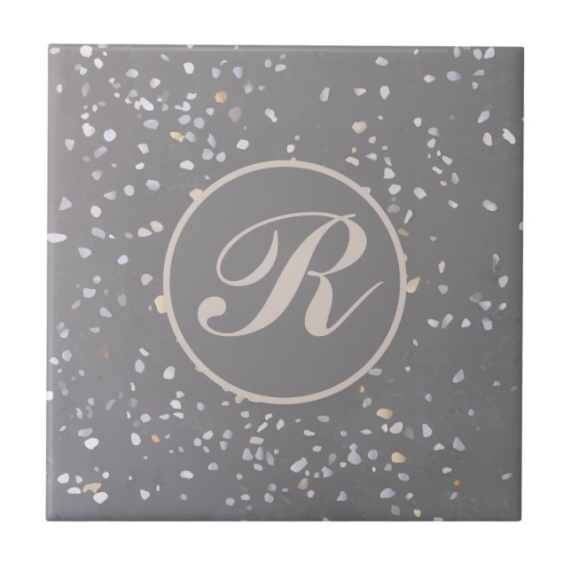 Monogram Modern Gray Terrazzo Fliese (Vorderseite)