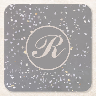 Monogram Modern Gray Terrazzo Rechteckiger Pappuntersetzer