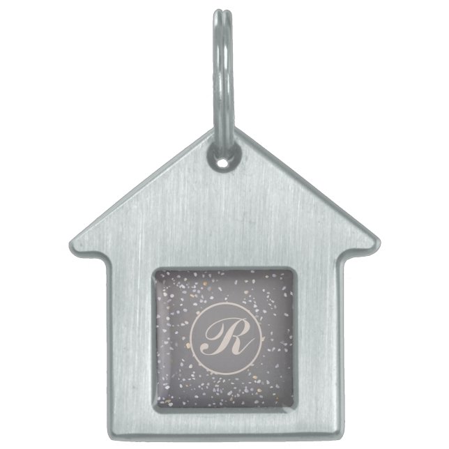 Monogram Modern Gray Terrazzo Tiermarke (Vorderseite)