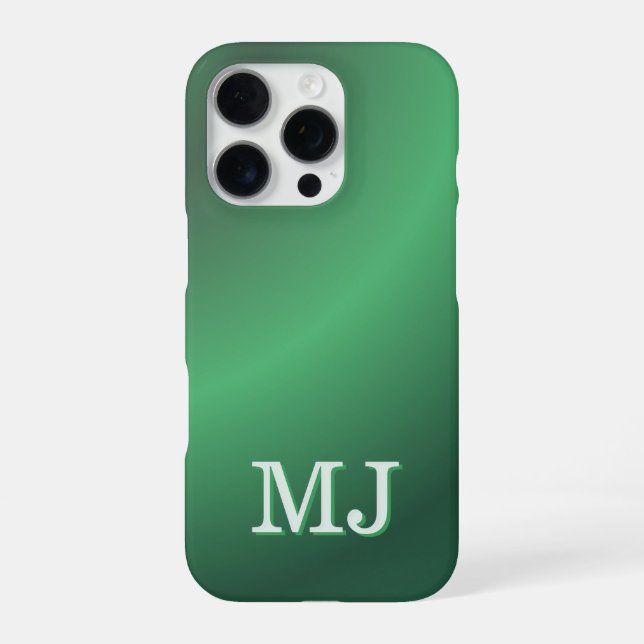 Monogram Modern Green Gradient Holiday iPhone 16 Pro Hülle (Rückseite)