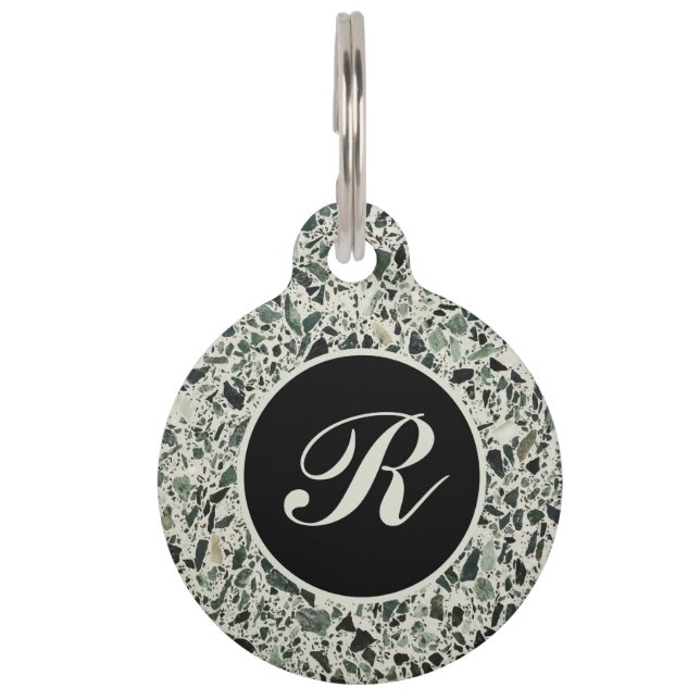 Monogram Modern Green Terrazzo Haustiermarke (Vorderseite)
