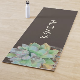 Monogram Modern Hand Drawn Watercolor Sukkulent. Yogamatte