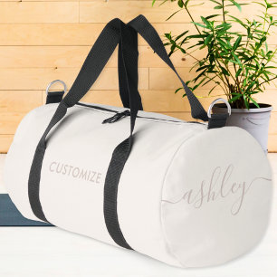 Monogram Modern Ivory Blush Pink Girly Script Duffle Bag