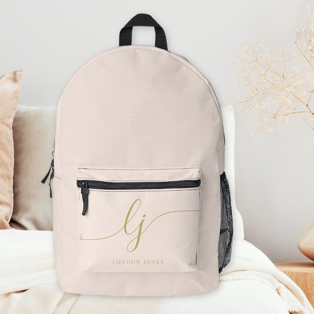 Monogram Modern Minimal Blush Pink Gold Initials Bedruckter Rucksack (Von Creator hochgeladen)