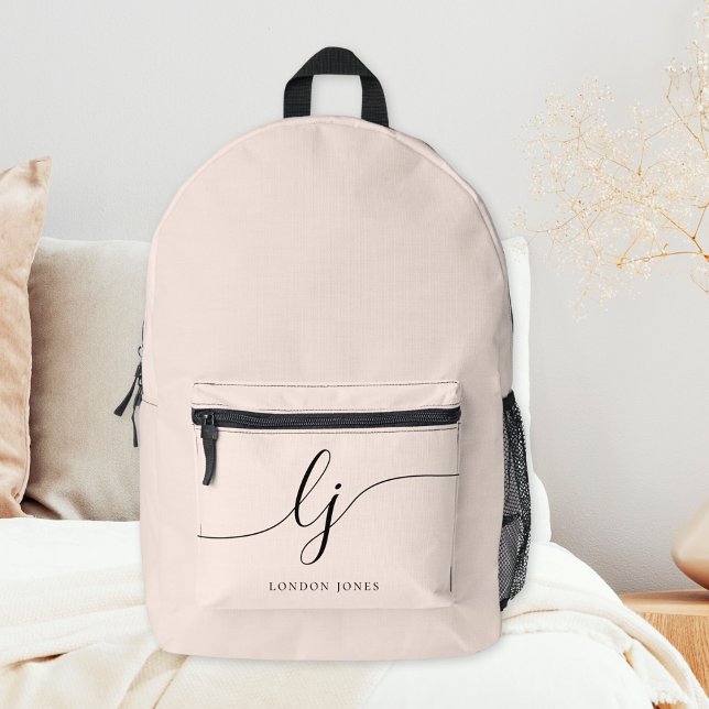 Monogram Modern Minimal Blush Pink Script Initials Bedruckter Rucksack (Von Creator hochgeladen)