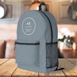 Monogram, modern Minimal Dusky Blue Gray Bedruckter Rucksack