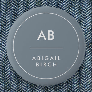 Monogram, modern Minimal Dusky Blue Gray Button