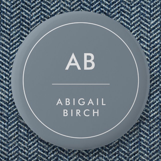 Monogram, modern Minimal Dusky Blue Gray Button (Von Creator hochgeladen)
