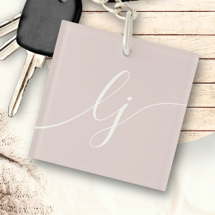 Monogram Modern Minimal Elegant Blush Elfenbeinsch Schlüsselanhänger