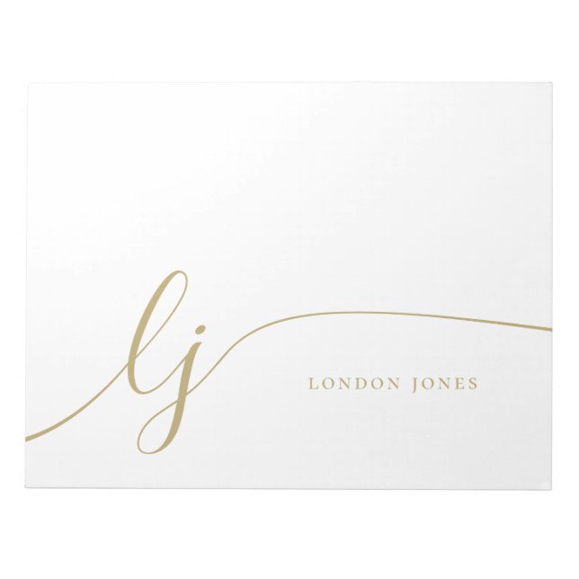 Monogram Modern Minimal Feminine Gold Script Notizblock (Vorderseite)