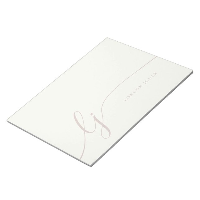 Monogram Modern Minimal Feminine Ivory Rose Script Notizblock (angewinkelt)