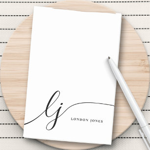 Monogram Modern Minimal Feminine Schwarz und Weiß Post-it Klebezettel