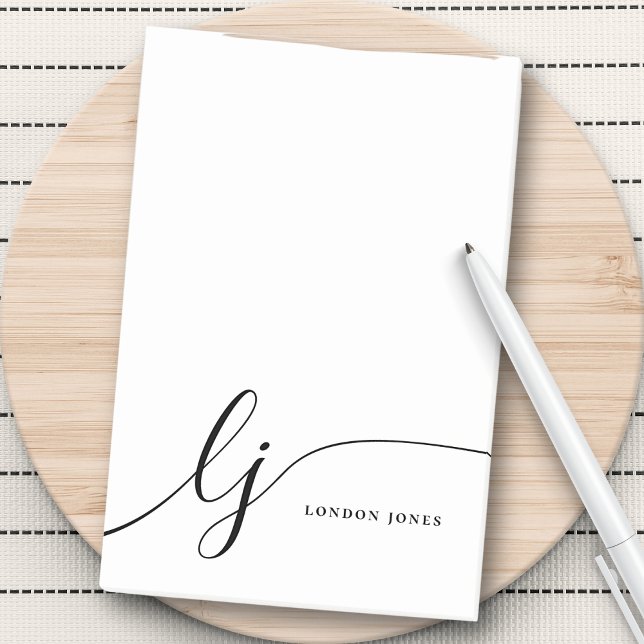 Monogram Modern Minimal Feminine Schwarz und Weiß Post-it Klebezettel (Von Creator hochgeladen)