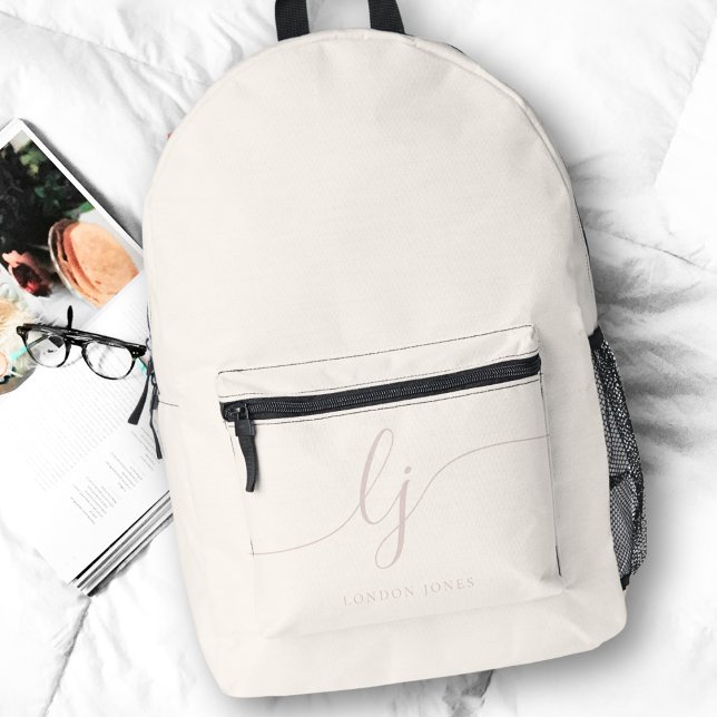 Monogram Modern Minimal Ivory Pink Script Initials Bedruckter Rucksack (Von Creator hochgeladen)