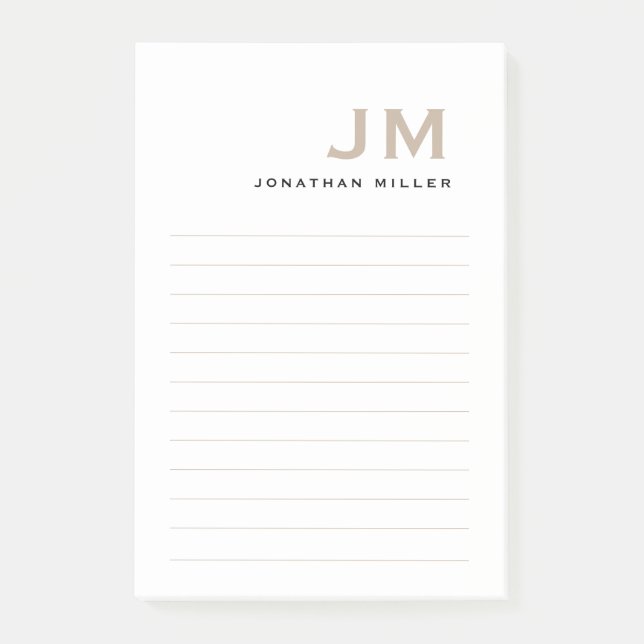 Monogram, modern Minimal Lined Post-it Klebezettel (Vorderseite)