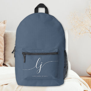 Monogram Modern Minimal Navy Blue White Initials Bedruckter Rucksack