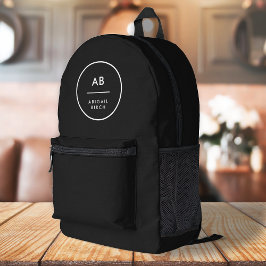 Monogram Modern Minimal Simple Black Bedruckter Rucksack