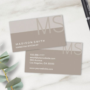 Monogram Modern Minimal Taupe Professional Visitenkarte