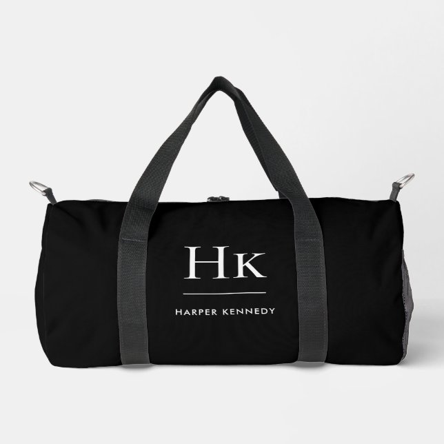 Monogram Modern Minimalist Black Monogrammed Name Duffle Bag (Vorderseite)