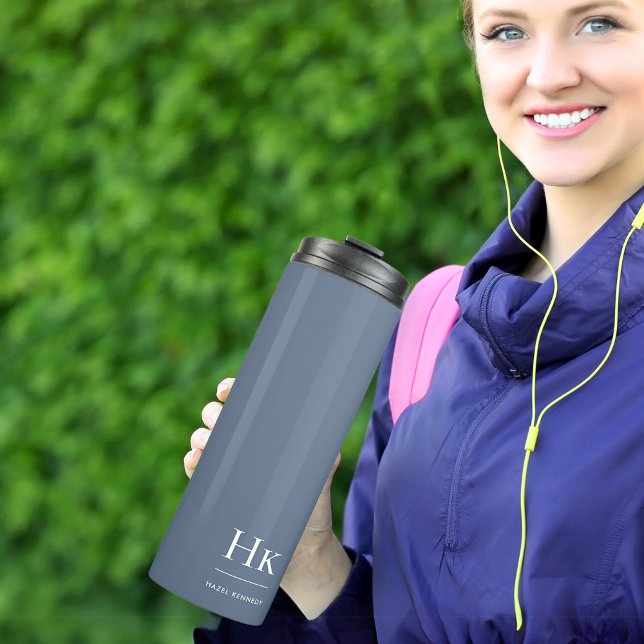 Monogram Modern Minimalist Elegant Navy Blue White Thermosbecher (Von Creator hochgeladen)