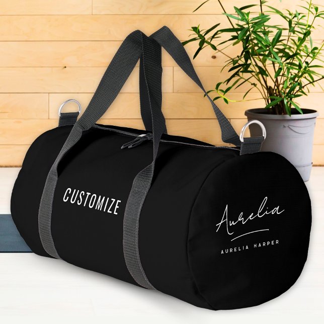 Monogram Modern Minimalistisch Black Script Custom Duffle Bag (Von Creator hochgeladen)