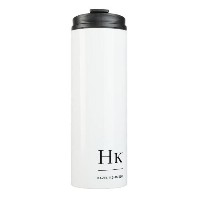 Monogram Modern Minimalistisch Chic White Mit Mono Thermosbecher (Vorderseite)