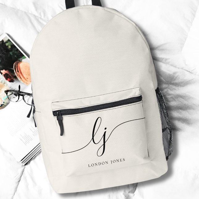 Monogram Modern Minimalistisch Elegant Script Init Bedruckter Rucksack (Von Creator hochgeladen)