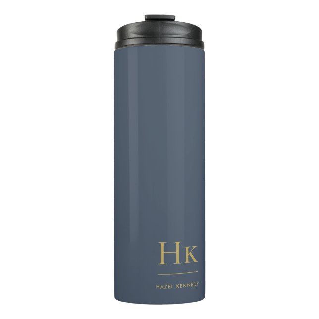Monogram Modern Minimalistisch Elegante Navy Blue  Thermosbecher (Vorderseite)