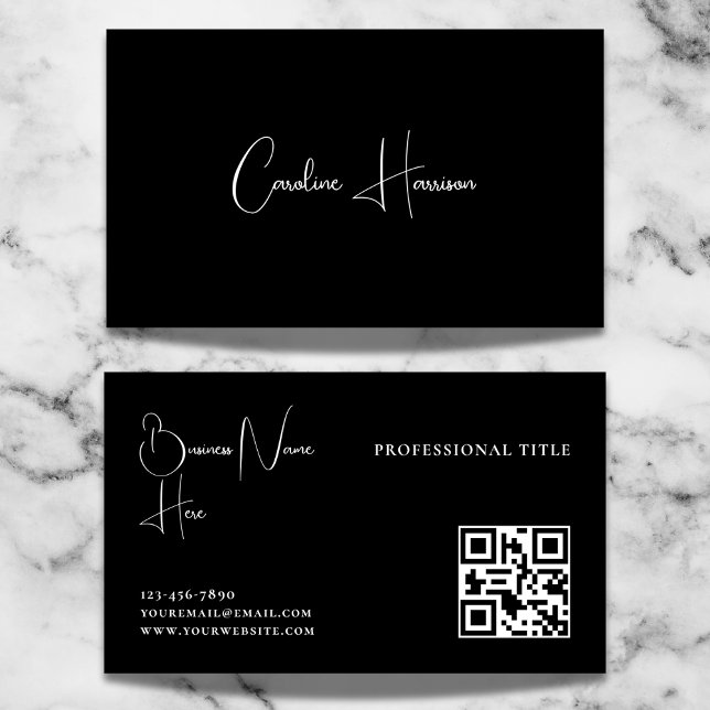 Monogram Modern Minimalistisch Feminine QR Code Bl Visitenkarte (Von Creator hochgeladen)