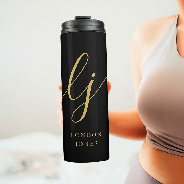 Monogram Modern Minimalistisch Gold Script Calligr Thermosbecher (Von Creator hochgeladen)