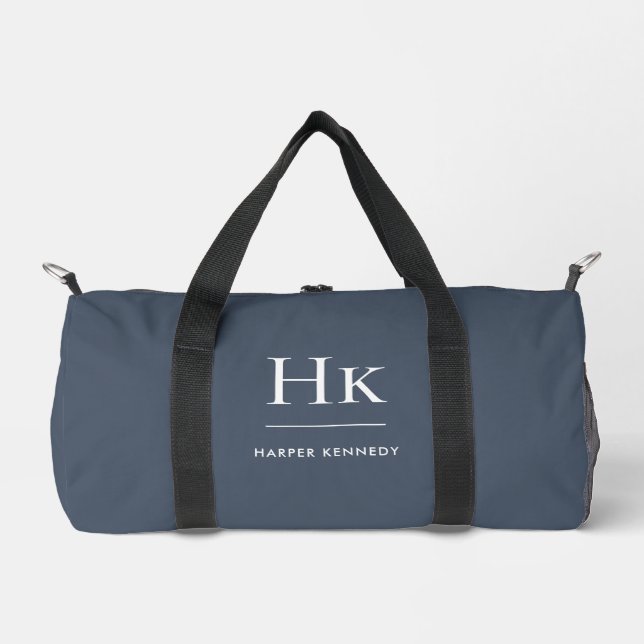 Monogram Modern Minimalistisch Navy Mit Monogramm  Duffle Bag (Vorderseite)