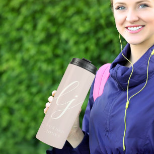 Monogram Modern Minimalistisch Pink Script Calligr Thermosbecher