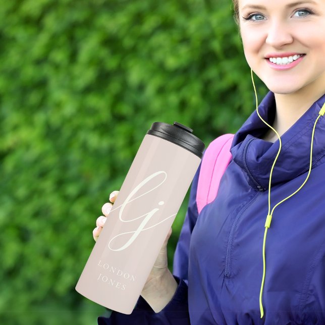 Monogram Modern Minimalistisch Pink Script Calligr Thermosbecher (Von Creator hochgeladen)