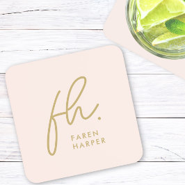 Monogram Modern Minimalistisches Script Blush Pink Getränkeuntersetzer