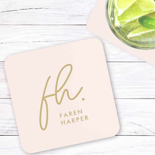 Monogram Modern Minimalistisches Script Blush Pink Getränkeuntersetzer (Von Creator hochgeladen)